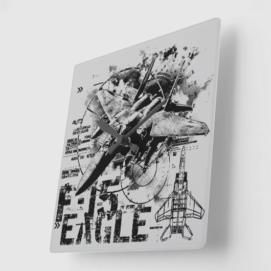 F-15イーグルスクエアウォールクロック スクエア壁時計 (傾斜)