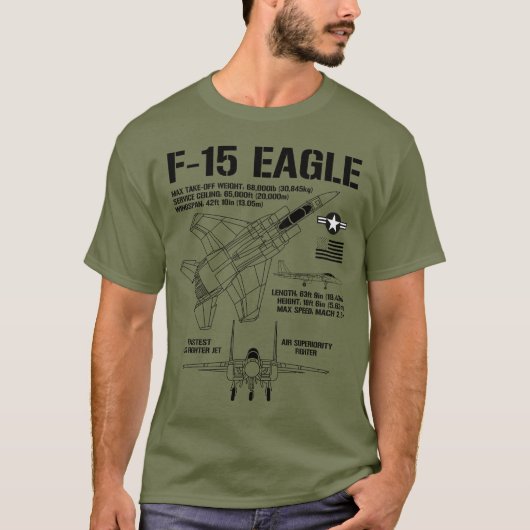 F-15イーグル戦闘機ジェット仕様軍隊F15イーグル Tシャツ (正面)