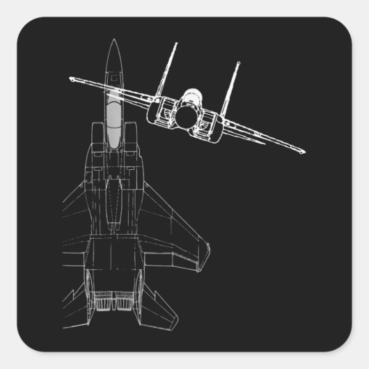 F-15 Eagle Line Art Military Jet Fighter スクエアシール (正面)