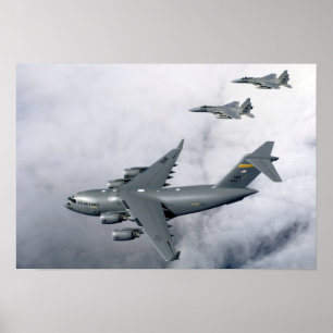 F-15B Eagles escort the first Hawaii-based C-17 ポスター