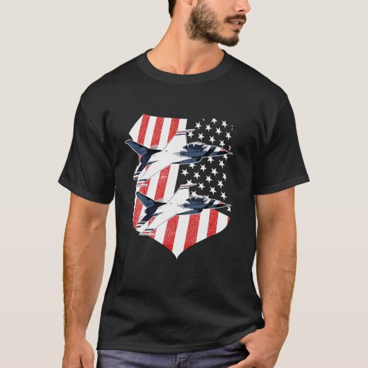 F 16ファイタージェットアメリカン国旗Tシャツ Tシャツ (正面)