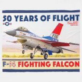 F-16ファイティング《鳥》ハヤブサ- 50年! フリースブランケット (正面(横))