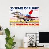 F-16ファイティング《鳥》ハヤブサ- 50年! ポスター (ホームオフィス)