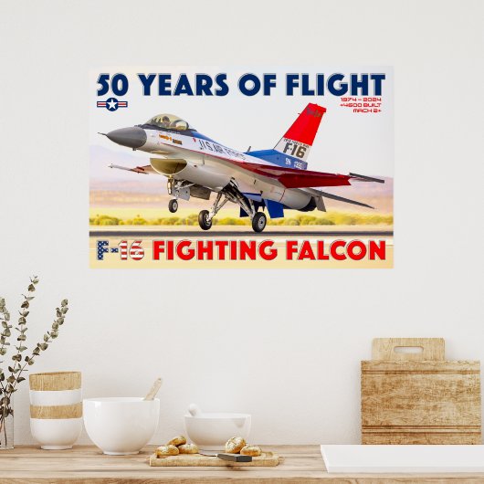 F-16ファイティング《鳥》ハヤブサ- 50年! ポスター (キッチン)