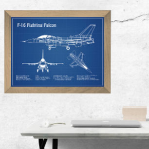 F-16戦闘用《鳥》ハヤブサ – 航空機の設計図の計画AD ポスター