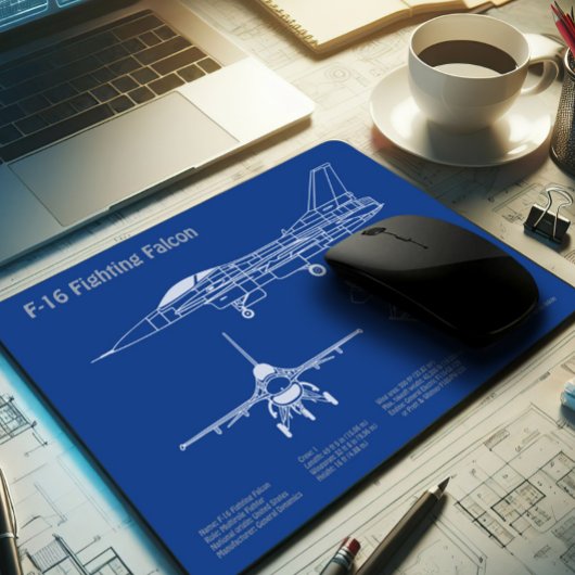 F-16戦闘用《鳥》ハヤブサ – 航空機の設計図の計画AD マウスパッド