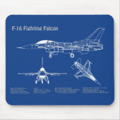 F-16戦闘用《鳥》ハヤブサ – 航空機の設計図の計画AD マウスパッド (正面)