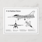 F-16戦闘用《鳥》ハヤブサ – 飛行機の設計図プランBD ポストカード (正面)