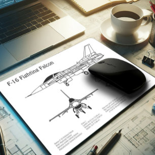 F-16戦闘用《鳥》ハヤブサ – 飛行機の設計図プランBD マウスパッド