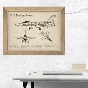 F-16戦闘用《鳥》ハヤブサ – 飛行機の設計図プランSD ポスター