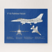 F-16戦闘用《鳥》ハヤブサ – 飛行機設計図ABD ジグソーパズル (横)