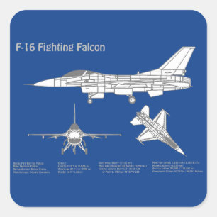 F-16戦闘用《鳥》ハヤブサ – 飛行機設計図ABD スクエアシール