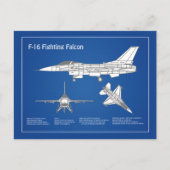 F-16戦闘用《鳥》ハヤブサ – 飛行機設計図ABD ポストカード (正面)