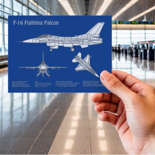 F-16戦闘用《鳥》ハヤブサ – 飛行機設計図ABD ポストカード