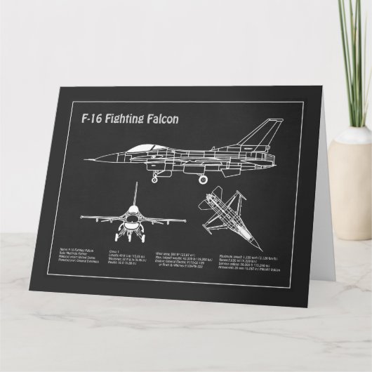 F-16戦闘《鳥》ハヤブサ – 飛行機設計図PD サンキューカード (正面)