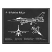 F-16戦闘《鳥》ハヤブサ – 飛行機設計図PD フォトプリント (正面)