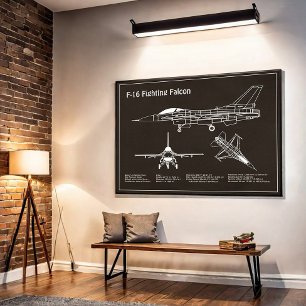 F-16戦闘《鳥》ハヤブサ – 飛行機設計図PD ポスター
