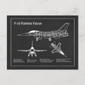 F-16戦闘《鳥》ハヤブサ – 飛行機設計図PD ポストカード (正面)