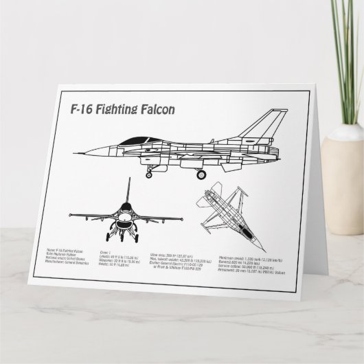 F-16 ファイティングファルコン - 航空機設計図計画 BD サンキューカード (正面)