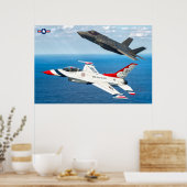 F-16C戦闘《鳥》ハヤブサおよびF-35A稲妻II ポスター (キッチン)