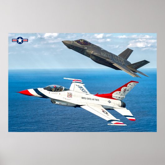 F-16C戦闘《鳥》ハヤブサおよびF-35A稲妻II ポスター (正面)