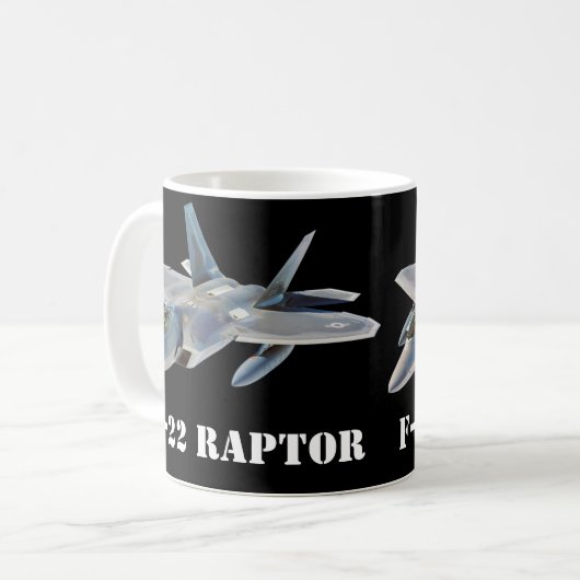 F-22ラプターファイタージェット機搭載ブラック コーヒーマグカップ (正面左)