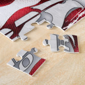 F-22猛禽および米国旗 ジグソーパズル (側面)