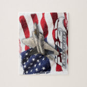 F-22猛禽および米国旗 ジグソーパズル (縦)