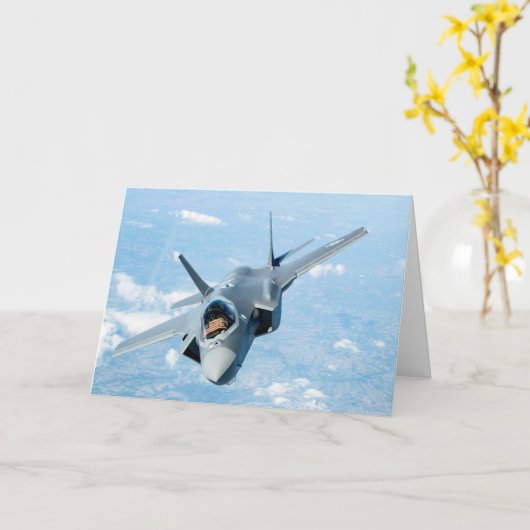 F-35戦闘機の米国国旗、7月4日/独立記念日 カード (黄色い花)