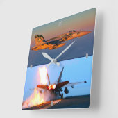 F/A-18Cホーネットアフターバーナ スクエア壁時計 (傾斜)