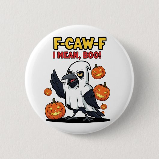 F-Caw-Fとはブーハロウィンおもしろい不気味スカル 缶バッジ (正面)