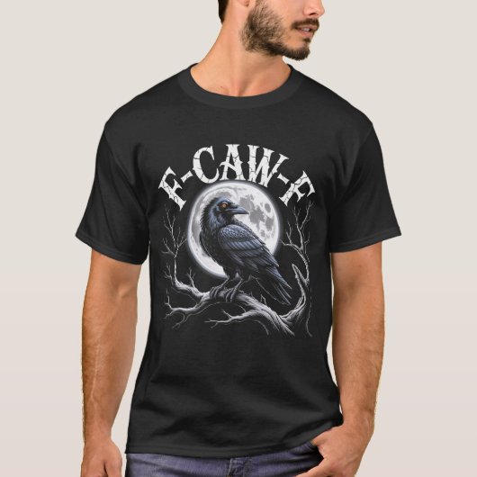 F-CAW-Fゴシック風の有蓋満月の神秘的なカラスの鳥 Tシャツ (正面)