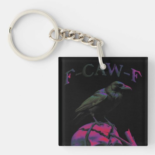 F-Caw-Fブラックカおもしろいウズドリ キーホルダー (正面)