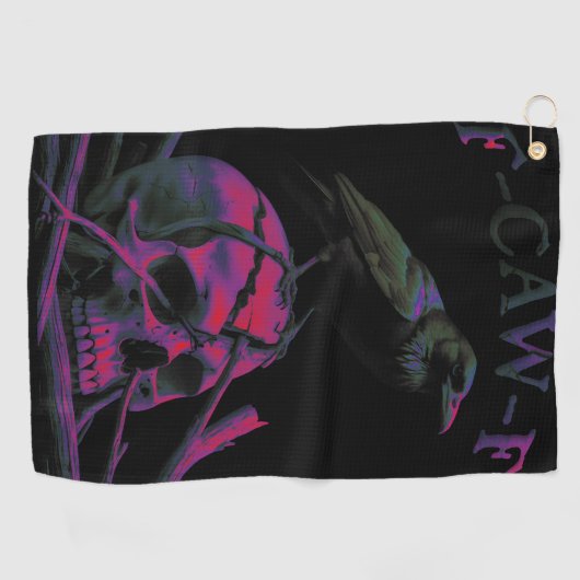 F-Caw-Fブラックカおもしろいウズドリ ゴルフタオル (横)