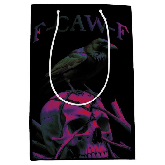 F-Caw-Fブラックカおもしろいウズドリ ミディアムペーパーバッグ (正面)