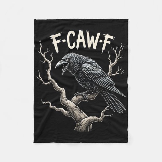 F-caw-fレイヴンおもしろいカラスヴィンテージゴシック風バードプン フリースブランケット (正面)