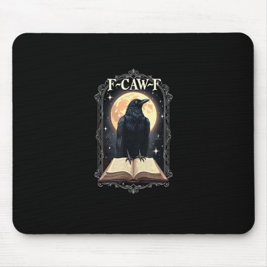 F-Caw-F カラス 楽しいハロウィン レイヴン 月 マウスパッド (正面)