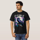 F CAW F カラス 紫の花と月 Tシャツ (正面フル)