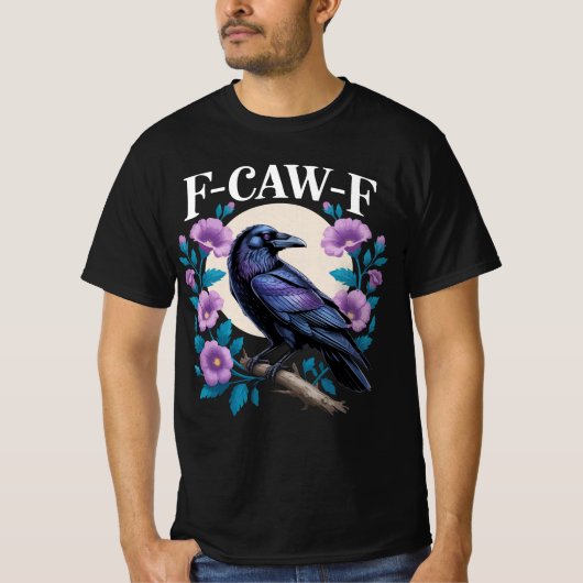 F CAW F カラス 紫の花と月 Tシャツ (正面)