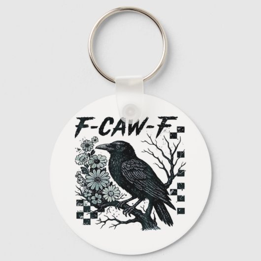 F-Caw-F カラス 鳥 レトロ クラシック キーホルダー (正面)