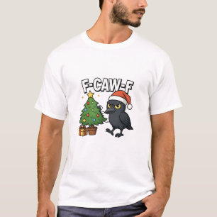 F-caw-f クリスマスのワタリガラス カラス クリスマスツリーの面白い絵 tシャツ