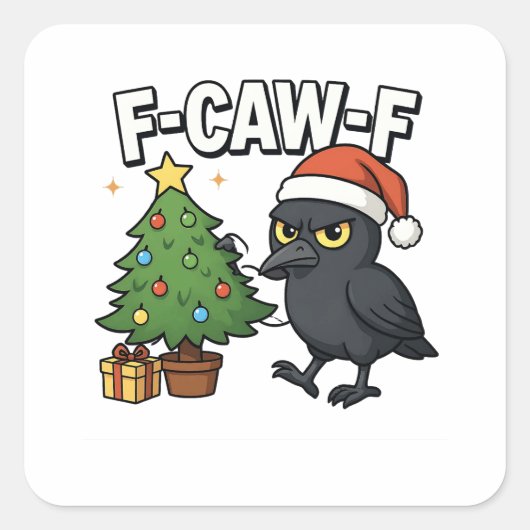 F-caw-f クリスマスレイヴン・クロウ クリスマスツリー・ミーム スクエアシール (正面)