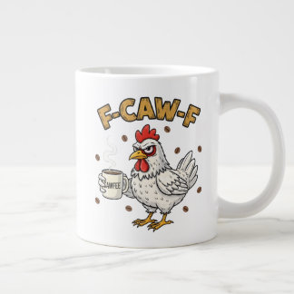 F-CAW-F コーヒー好きなニワトリ、面白いFCAWFの鳥 ジャンボコーヒーマグカップ