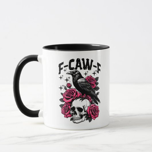 "F-CAW-F" ゴシッククロウのドクロとピンクのバラ マグ (左)