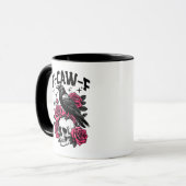 "F-CAW-F" ゴシッククロウのドクロとピンクのバラ マグ (正面左)