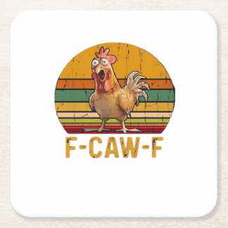 F-Caw-F ニワトリのユーモア エッセンシャル ミニマル クリーン スクエアペーパーコースター