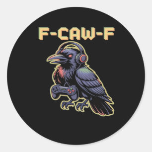 F-Caw-F ヘッドホンを付けたゲーミングレイヴン - エッジーストリーム ラウンドシール
