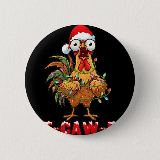 F Caw F ルースター 楽しいクリスマス 鳥 Fcawf ニワトリ 缶バッジ (正面)