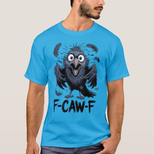 F-CAW-F 笑える鳴き声のカラス ミーム コミック 鳥 Tシャツ (正面)