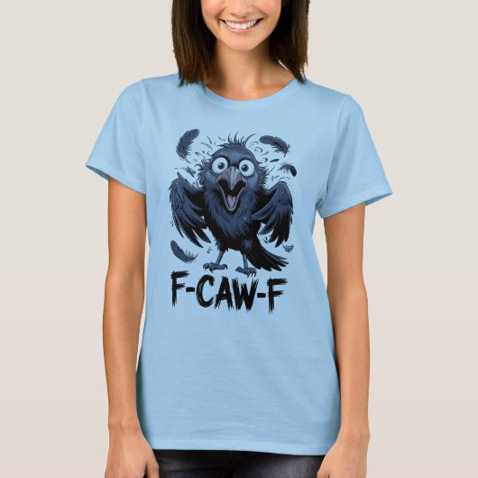 F-CAW-F 笑える鳴き声のカラス ミーム コミック 鳥 Tシャツ (正面)